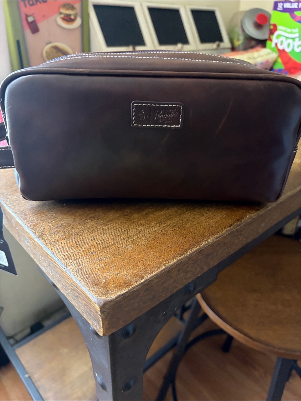 Original Penguin Brown Leather Toiletry Dopp Kit